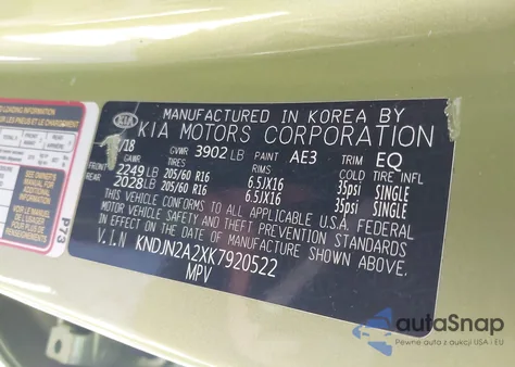 2019 Kia Soul из США, поврежденный, VIN KNDJN2A2XK7920522